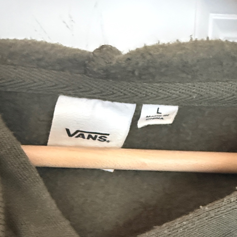 Vans Olive Green Hoodie with Black Checkered Sleeve - Picture 2 of 5